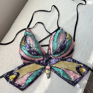 Sequin Butterfly Crop Top